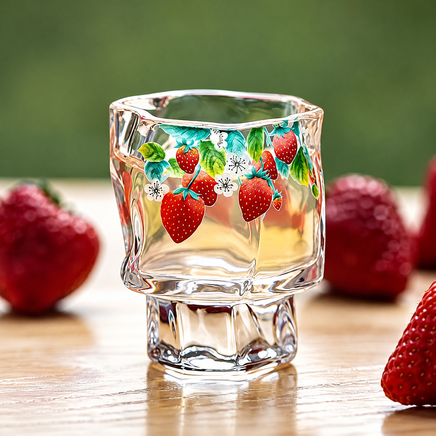 Strawberry Crystal-Style Glass Tumbler – Fruit-Inspired Aesthetic Drinkware