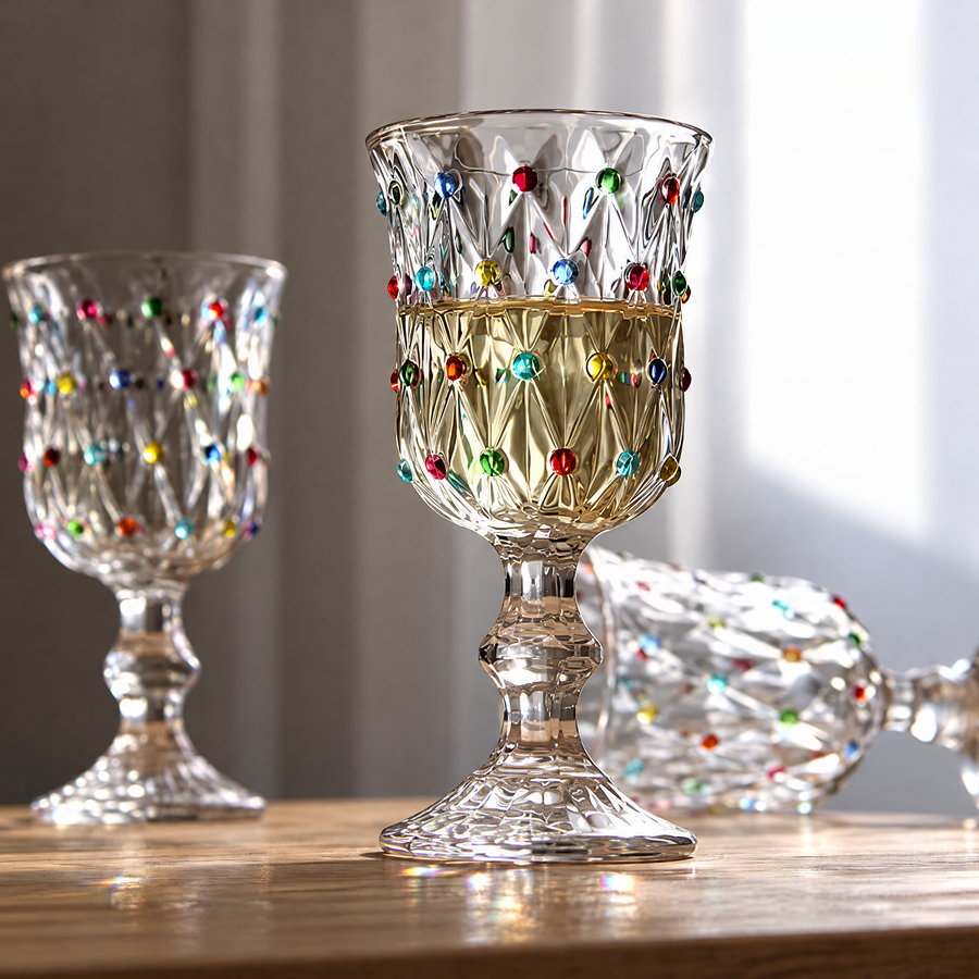 Retro Polka Dot Wine Glass – Vintage Stemmed Goblet, Decorative Red Wine Glass