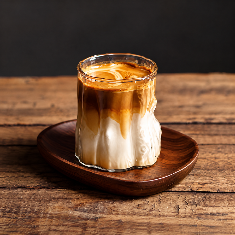 Ribbed American Coffee Glass – Vertical Textured Tumbler, Iced Latte Cup