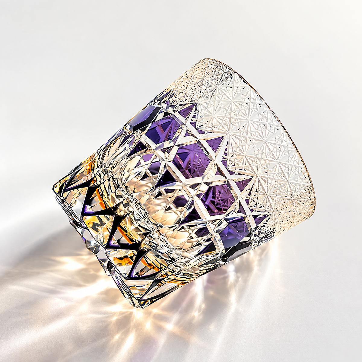 Amethyst Faceted Whiskey Tumbler – Purple Cut-Glass Style Rocks Glass