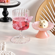 Butterfly Embossed Wine Goblet – Pink Decorative Stemmed Glass, Romantic Drinkware