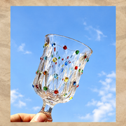 Retro Polka Dot Wine Glass – Vintage Stemmed Goblet, Decorative Red Wine Glass
