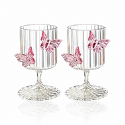 Butterfly Embossed Wine Goblet – Pink Decorative Stemmed Glass, Romantic Drinkware