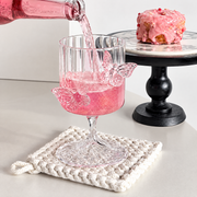 Butterfly Embossed Wine Goblet – Pink Decorative Stemmed Glass, Romantic Drinkware