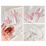 Butterfly Embossed Wine Goblet – Pink Decorative Stemmed Glass, Romantic Drinkware