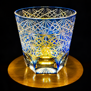 Blue Daisy Cut-Glass Whiskey Tumbler – Floral Rocks Glass, Artistic Barware